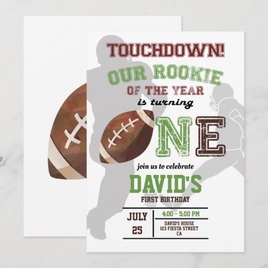 Rookie van het Jaar Eerste Verjaardag Jongen Footb Kaart (Voorkant / Achterkant)