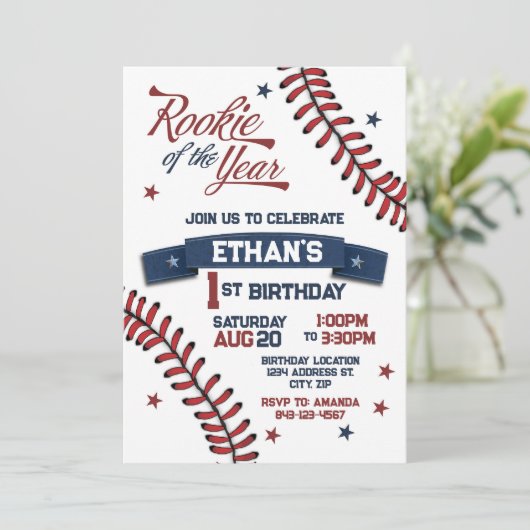 Rookie van het jaar eerste verjaardag uitnodiging (Staand voorkant)