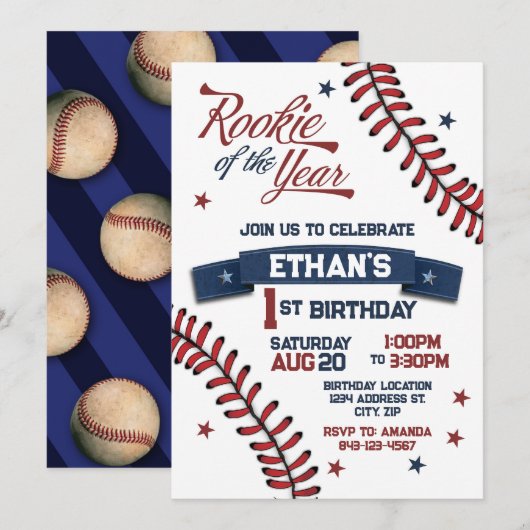 Rookie van het jaar eerste verjaardag uitnodiging (Voorkant / Achterkant)
