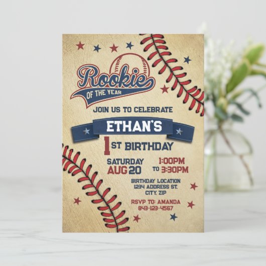 Rookie van het jaar eerste verjaardag uitnodiging (Staand voorkant)