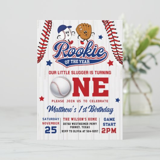 Rookie van het Jaar Honkbal 1e Verjaardag Foto Kaart (Staand voorkant)