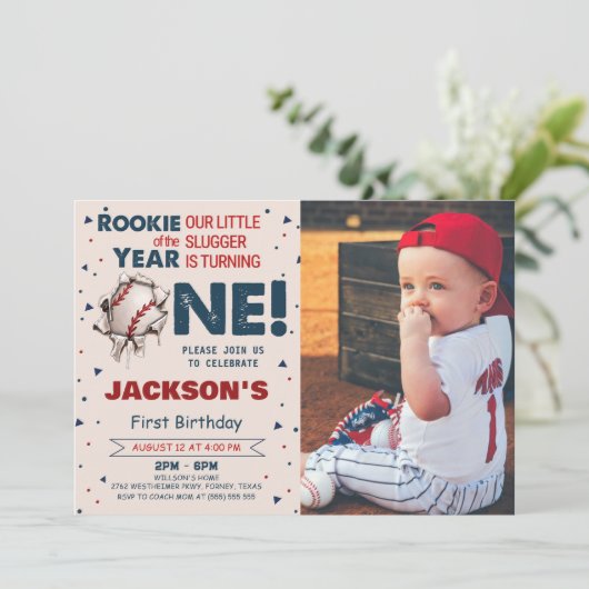 Rookie van het Jaar Honkbal 1e Verjaardag Foto Kaart (Staand voorkant)
