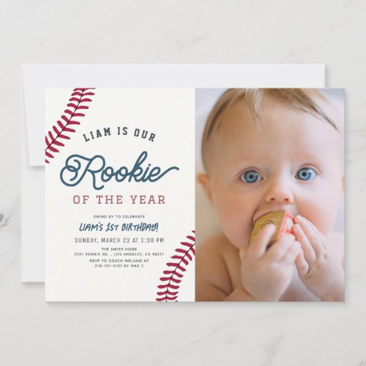 Rookie van het Jaar Honkbal 1e Verjaardag Foto Kaart (Voorkant)