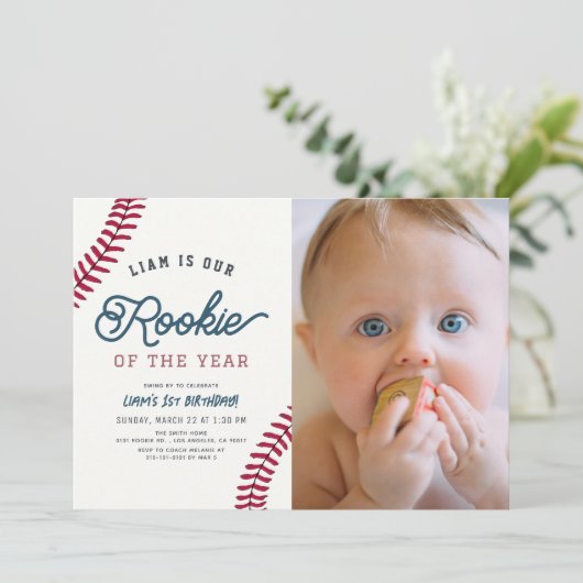 Rookie van het Jaar Honkbal 1e Verjaardag Foto Kaart (Staand voorkant)