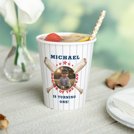 Rookie van het Jaar Honkbal 1e Verjaardag Foto Papieren Bekers (Insitu)