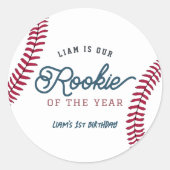 Rookie van het Jaar Honkbal 1e Verjaardag Ronde Sticker (Voorkant)