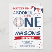 Rookie van het Jaar Honkbal 1e Verjaardag Uitnodig Kaart (Voorkant)