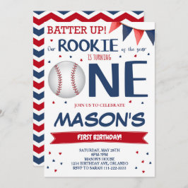 Rookie van het Jaar Honkbal 1e Verjaardag Uitnodig Kaart