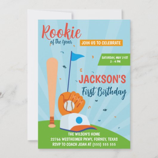 Rookie van het Jaar Honkbal 1e Verjaardagsfeest Kaart (Voorkant)