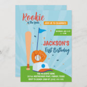 Rookie van het Jaar Honkbal 1e Verjaardagsfeest Kaart (Voorkant / Achterkant)