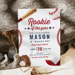 Rookie van het jaar honkbal 1e verjaardagsfeest kaart<br><div class="desc">Rookie of the Year Baseball 1st Birthday Party Invitation Alle design zijn © PIXEL PERFECTION PARTY LTD</div>