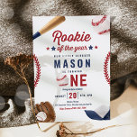 Rookie van het jaar honkbal 1e verjaardagsfeest kaart<br><div class="desc">Rookie of the Year Baseball 1st Birthday Party Invitation Alle design zijn © PIXEL PERFECTION PARTY LTD</div>