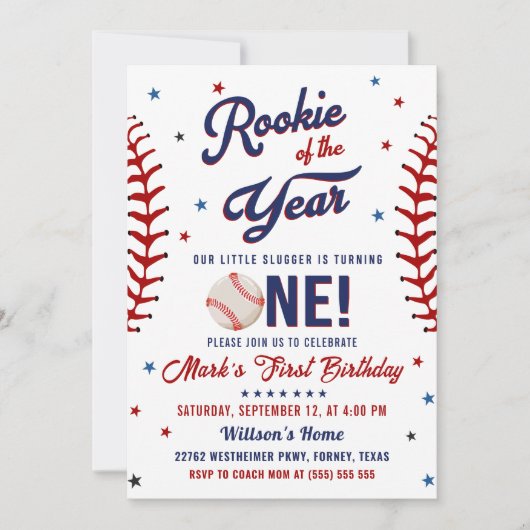 Rookie van het Jaar Honkbal 1e Verjaardagsfeest Kaart (Voorkant)