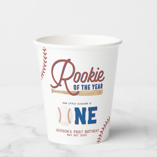 Rookie van het Jaar Honkbal 1e Verjaardagsfeest Papieren Bekers (Voorkant)