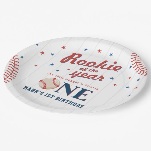 Rookie van het Jaar Honkbal 1e Verjaardagsfeest Papieren Bordje (Gekanteld)