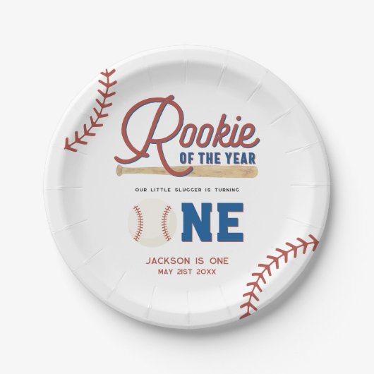 Rookie van het Jaar Honkbal 1e Verjaardagsfeest Papieren Bordje (Voorkant)