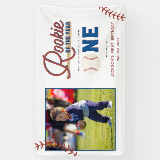 Rookie van het Jaar Honkbal 1e Verjaardagsfeest Spandoek (Verticaal)