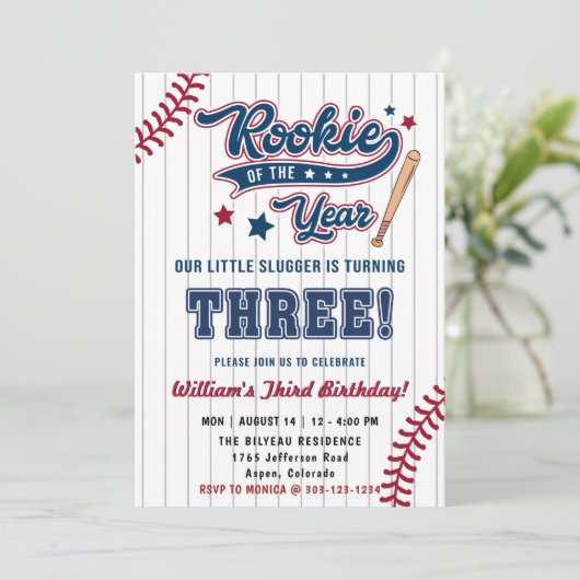 Rookie van het Jaar Honkbal Derde 3e verjaardag Kaart (Staand voorkant)