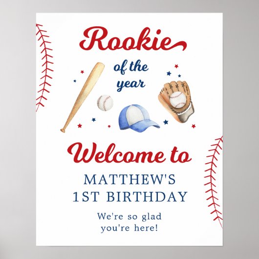 Rookie van het Jaar Honkbal Eerste Verjaardag Welk Poster (Voorkant)
