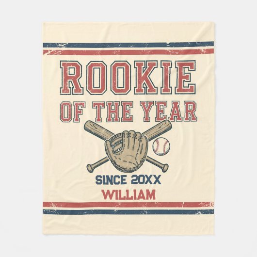 Rookie van het Jaar Honkbal Fleece Deken (Voorkant)