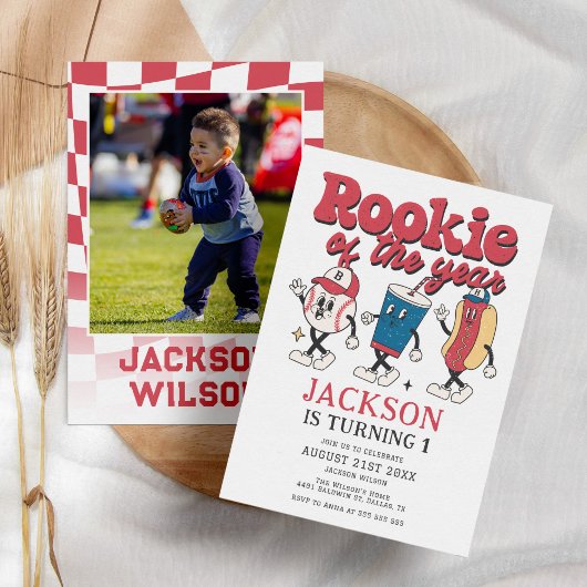 Rookie van het Jaar Honkbal Groovy 1e Verjaardag Kaart