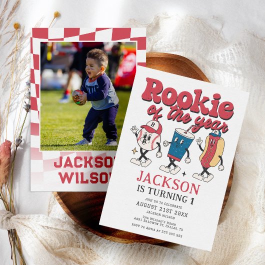 Rookie van het Jaar Honkbal Groovy 1e Verjaardag Kaart