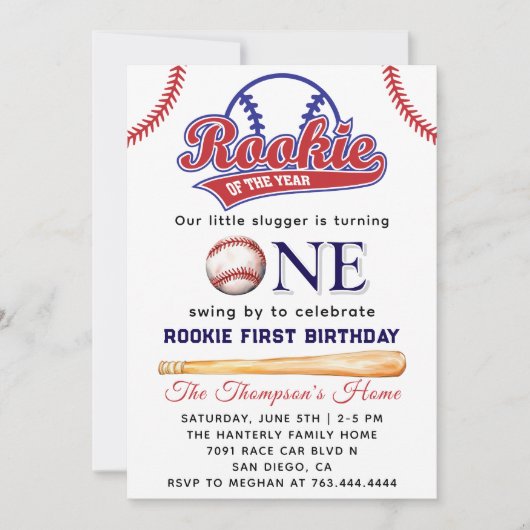 Rookie van het Jaar honkbal-thema 1e verjaardag Kaart (Voorkant)