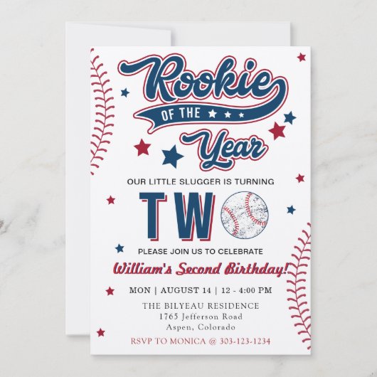 Rookie van het Jaar Honkbal Tweede Verjaardagsfees Kaart (Voorkant)