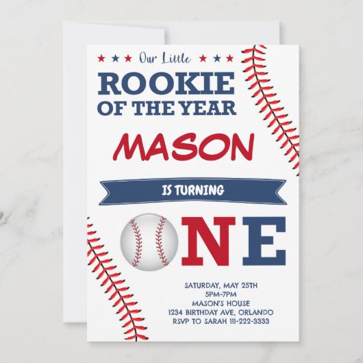 Rookie van het Jaar Honkbal Verjaardag Uitnodiging (Voorkant)