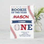 Rookie van het Jaar Honkbal Verjaardag Uitnodiging (Staand voorkant)
