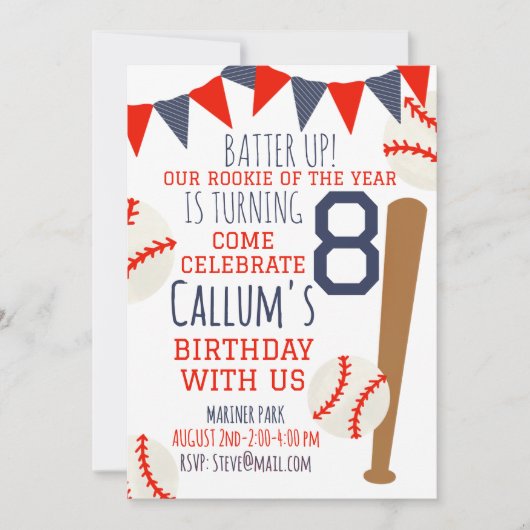 Rookie van het jaar Honkbal Verjaardag uitnodiging (Voorkant)