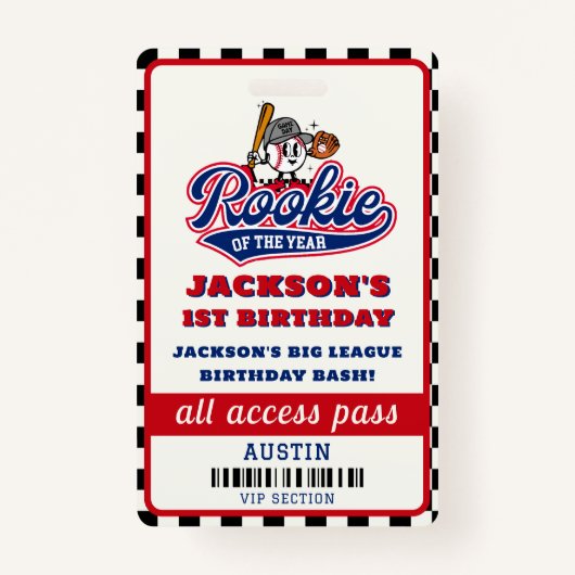 Rookie van het jaar honkbal verjaardagsfeestje badge (Voorkant)