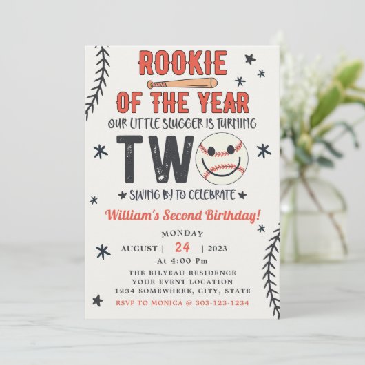 Rookie van het jaar Tweede verjaardag honkbalparti Kaart (Staand voorkant)