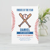 Rookie van het Jaar Verjaardag Baseball Party Kaart (Staand voorkant)