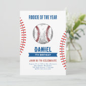 Rookie van het Jaar Verjaardag Baseball Party Kaart (Staand voorkant)