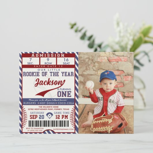 Rookie van het Jaar Verjaardag Baseball Ticket Fot Kaart (Staand voorkant)