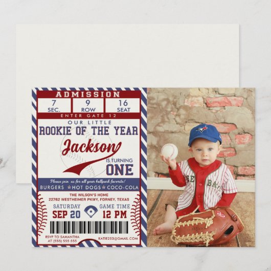 Rookie van het Jaar Verjaardag Baseball Ticket Fot Kaart (Voorkant / Achterkant)
