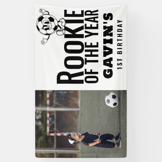 Rookie van het Jaar Voetbal Vinyl Verjaardag Spandoek (Verticaal)