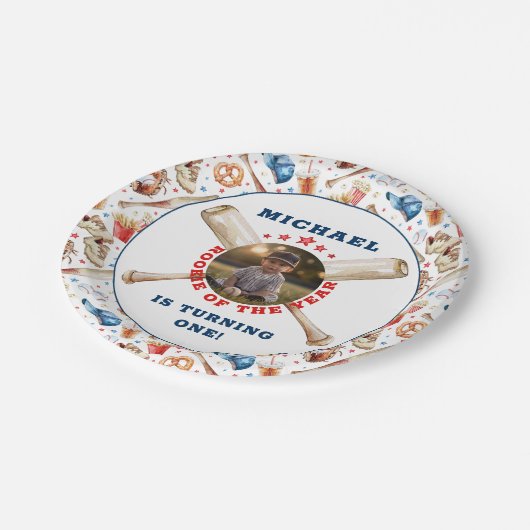 Rookie van het Jaar Waterverf Baseball Verjaardag Papieren Bordje (Gekanteld)