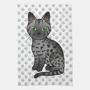 Rookkleurige Egyptische Mau Cute Cartoon Kat Illus Theedoek