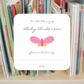 Rookplaat voor baby shower van roze vlinder vierkante sticker