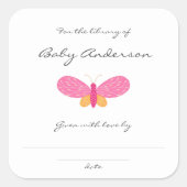 Rookplaat voor baby shower van roze vlinder vierkante sticker (Voorkant)