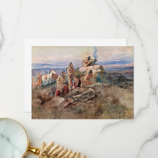 Rooksignaal van Charles Marion Russell Bedankkaart (Voorkant / Achterkant in situ)