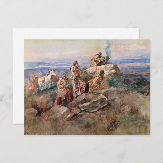 Rooksignaal van Charles Marion Russell Feestdagenkaart (Voorkant / Achterkant)