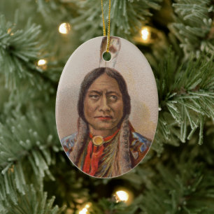 Rooksignalen: Lakota Indian Chief Sitting Bull Keramisch Ornament