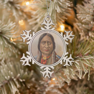 Rooksignalen: Lakota Indian Chief Sitting Bull Tin Sneeuwvlok Ornament