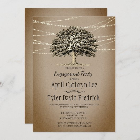 Rookt in Love Rustic Tree Lights Engagement Party Kaart (Voorkant / Achterkant)