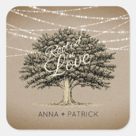 Rookt in Love Rustic Tree String Lights Wedding Vierkante Sticker