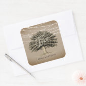 Rookt in Love Rustic Tree String Lights Wedding Vierkante Sticker (Envelop)