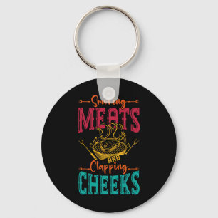 Rookvlees en klappende wangen Grappig BBQ vlees S Sleutelhanger